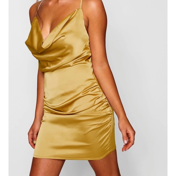 Emerald Satin Cowl Neck Dress - Picture 6 of 6